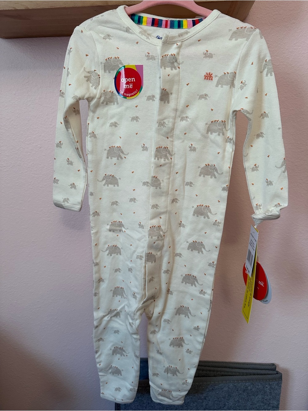Magnetic Me Cream Elephant-Print Footed One-Piece